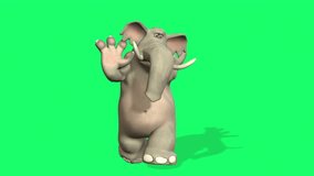 3d Cartoon Elephant Character dancing  on Green Screen 