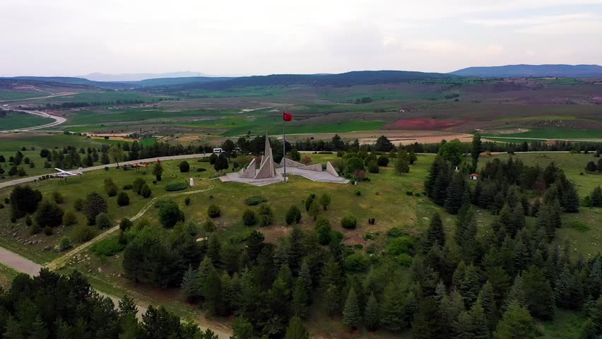 aerial view of dumlupinar victory monument and martyrs monument of the war of independence