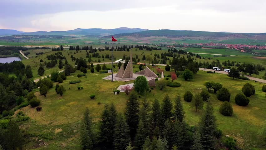 aerial view of dumlupinar victory monument and martyrs monument of the war of independence