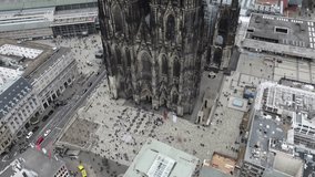 Aerial drone video footage of Cologne, Germany.
