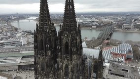 Aerial drone video footage of Cologne, Germany.