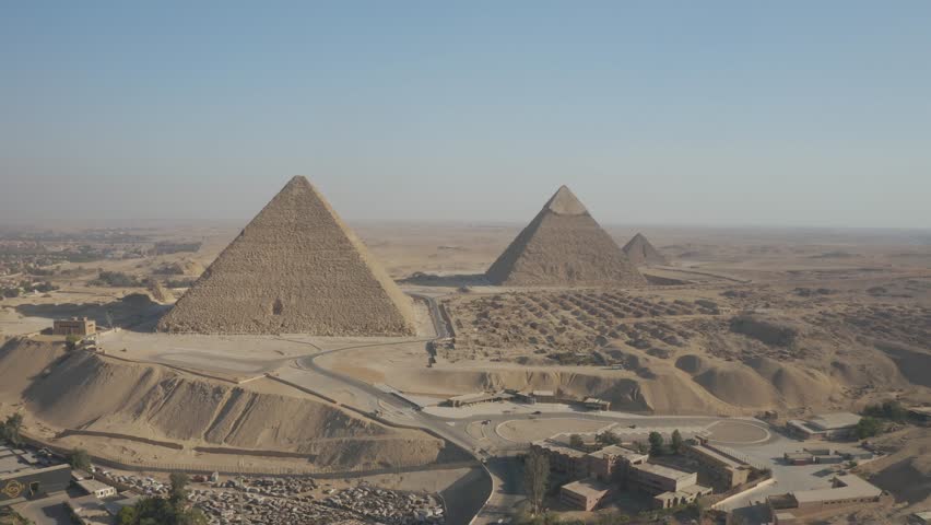 Drone of the great pyramids of giza one of the sevevn wonders of the world in Egypt Royalty-Free Stock Footage #3453081355