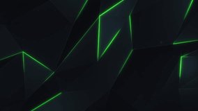 Dark futuristic low poly surface background with the gentle motion of black polygonal triangle shapes and glowing green neon light. HD and looping technology motion background animation. - Powered by Shutterstock - Get 15% off with code: PIKWIZARD15