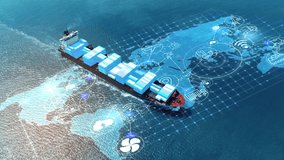 AI technology Cargo Container Ship with line connection. Tehcnology Global Logistics international delivery concept, World map logistic and supply chain network distribution Container Ship - Powered by Shutterstock - Get 15% off with code: PIKWIZARD15