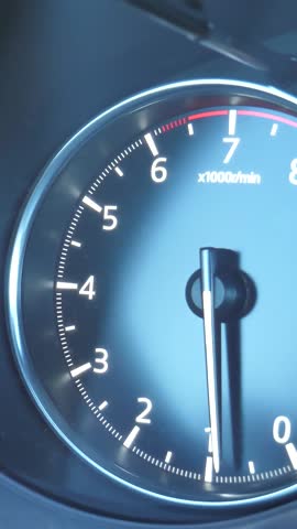 Moving Arrow On Car Tachometer Indicates Engine Revolutions Vertical Stock Video
