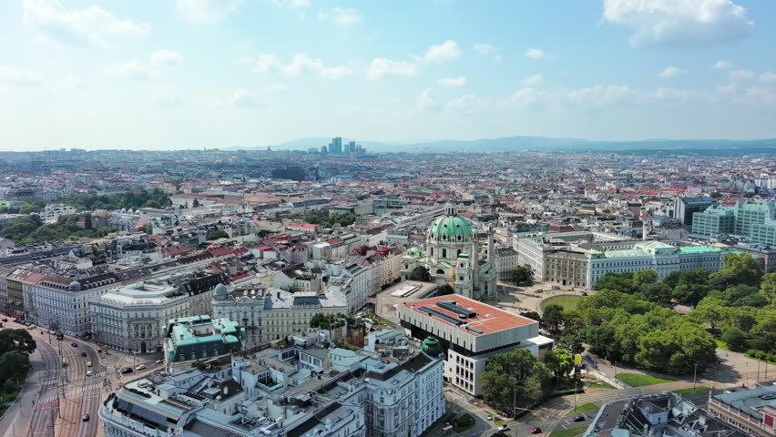 Aerial View of Vienna, Austria: St. Charles