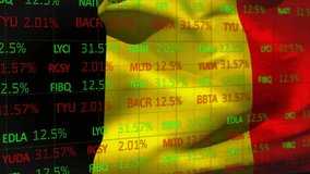 Animation of financial data processing over flag of belgium. Global finance, business, connections, computing and data processing concept digitally generated video. - Powered by Shutterstock - Get 15% off with code: PIKWIZARD15