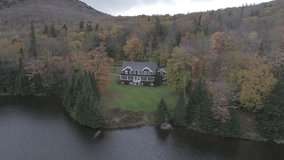 Aerial video of Dixville Notch State Park During fall trees with fall colors in New England