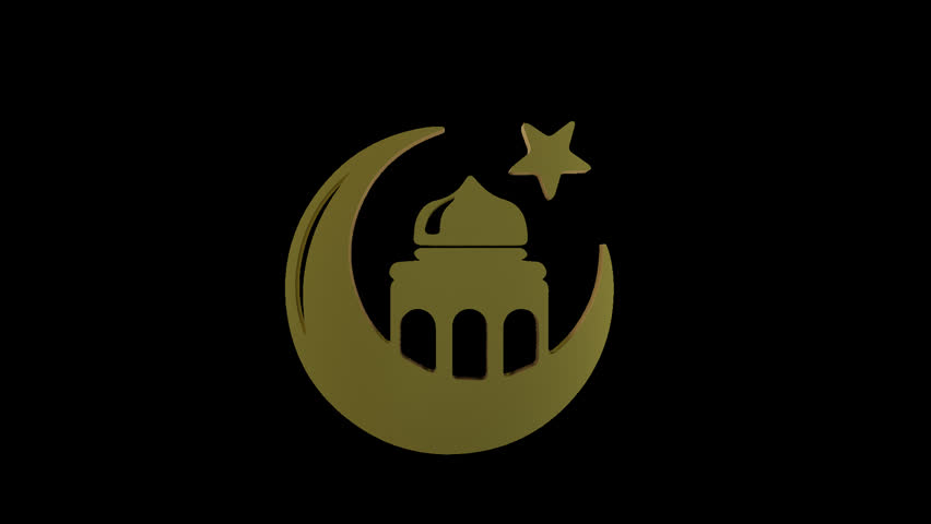 gold Islamic logo icon 3D spin animated transparent mov file 