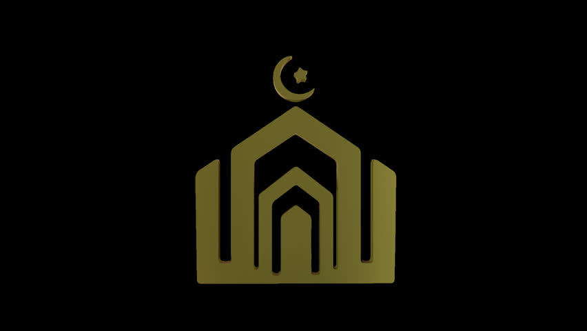 gold Islamic logo icon 3D spin animated transparent mov file 