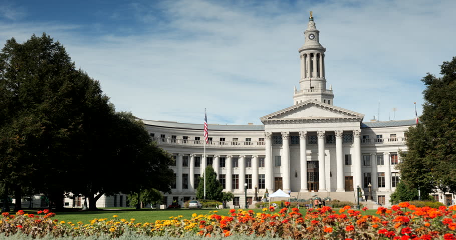 Colorado State Capitol Building from the gardens of Civic Center Park In downtown Denver