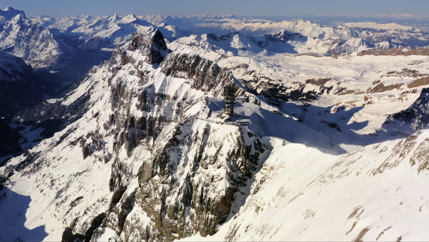 Aerial view of the large transmission tower on Titlis.