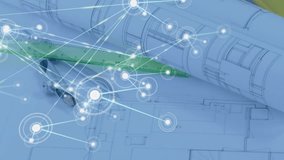 Animation of network of connections over architect's drawings. Global property, finance, business, connections, computing and data processing concept digitally generated video. - Powered by Shutterstock - Get 15% off with code: PIKWIZARD15