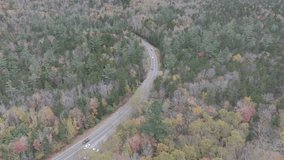 Aerial video during fall trees with fall colors in New England
