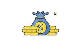 money bag and stack coin icon animation video, isolated money coin alpha channel animation motion graphic