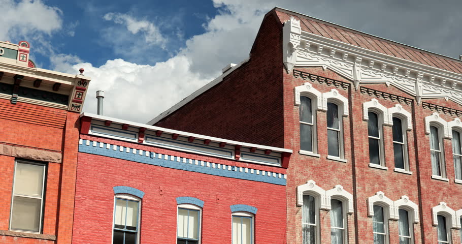Historic old mining town heritage architecture buildings along the downtown Main Street in Leadville Colorado