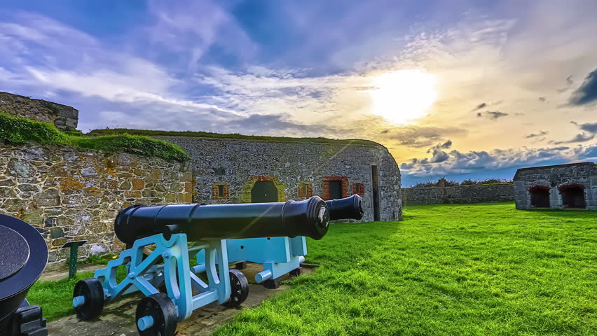 Castle Cornet old cannon time lapse in Guernsey English Channel Islands
