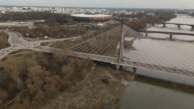 Aerial video of the Warsaw Stadium from around the Swietokrzyski Bridge,