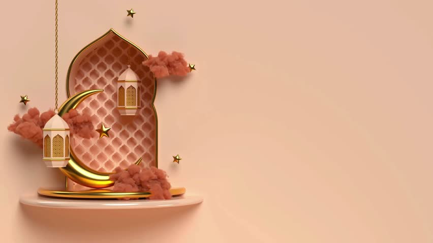 4K Loop animation Islamic Special Days Concepts Ramadan,Eid Mubarak, eid al-adha, eid qurban, Eid fitr, Al Hijra With 3D HalfMoon and Islamic 3D Lantern With Frame. StarLight Effect in Pink Background Royalty-Free Stock Footage #3453612675