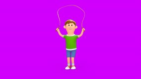 3D Rendered Animated Scene Of Cartoon Little Boy Jumping Rope Happily In Green Background. - Powered by Shutterstock - Get 15% off with code: PIKWIZARD15