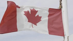 A 4k slow-motion video of a Canadian flag flapping in the wind.