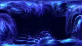 Blue purple energy magic frame made of futuristic waves and lines of liquid plasma smoke particles. Abstract background. Video in high quality 4k, motion design