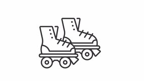 Animated disco roller skates icon. Retro skating line animation. Vacation sport, outdoor activity. Black illustration on white background. HD video with alpha channel. Motion graphic