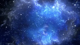 Flying through blue nebulae and galaxies. Lots of stellar groups passing by. Cluster of stars, journey through space, the vast expanse of the universe. Looped repeating video. 4k footage - Powered by Shutterstock - Get 15% off with code: PIKWIZARD15