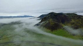 Aerial drone video of Icelandic landscape. Famous tourist attractions and landmarks destinations in Icelandic nature. 