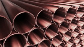 Tracking DOF camera looping 3D animation of the thin copper pipes or tubes stacked at warehouse rendered in UHD - Powered by Shutterstock - Get 15% off with code: PIKWIZARD15