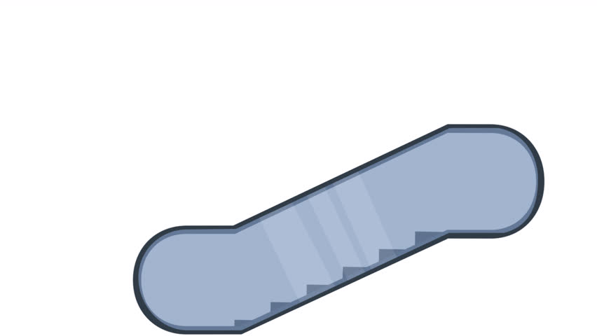 People on the escalator. Animation of passengers climbing the escalator stairs, alpha channel. Cartoon