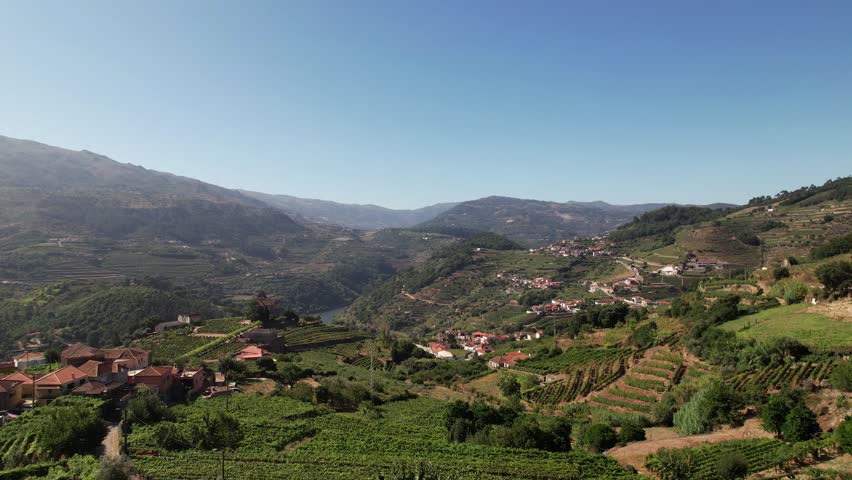 Beautiful Nature Landscape from Portugal Aerial View. Douro Wine Region Royalty-Free Stock Footage #3453823959