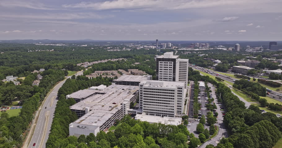 Atlanta Georgia Aerial v988 establishing shot drone flyover and around the Home Depot Headquarter capturing cityscape of Cumberland and Vinings areas - Shot with Mavic 3 Pro Cine - August 2023