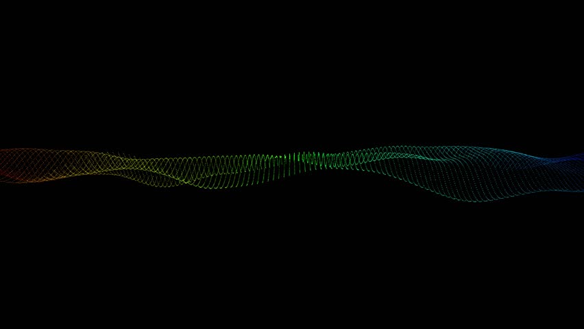 Rendering Big data flowing energy multicolor particles dot pattern composed of mesh, Abstract wave in black background. abstract Halftone dots wave animation background.