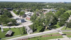 Historic Greenfield Village center in drone view, Dearborn, Michigan, USA