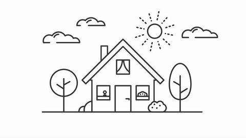 house in flat line icon design animated drawing