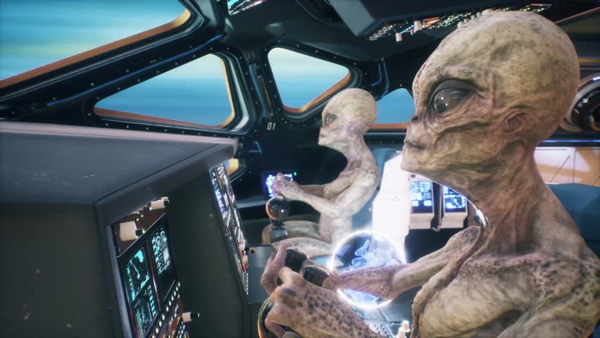 Alien invaders rush through deep unexplored space in their sci-fi spaceship. The concept of spaceflight through the wormhole.