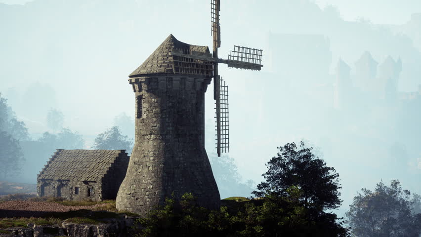 Scenic view of the old windmill of Collioure Royalty-Free Stock Footage #3454001799