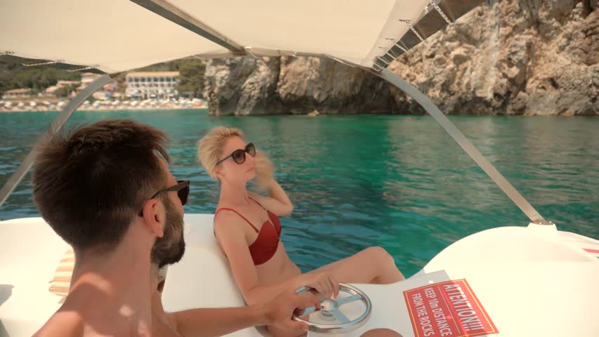 Traveler Mediterranean Sea Beach. Vacation Inspiration Travel Holiday Trip.Tourist Sea Breeze Travel Summertime Vacation Vibes. Wanderlust Explorer Tourism.Happy Traveler On Greek Island Coast Tourism