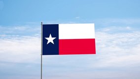 Flag US state Texas against cloudy sky. Texas flag waving in the wind, national symbol. State, nation, union, flag, government, Texan culture, politics.