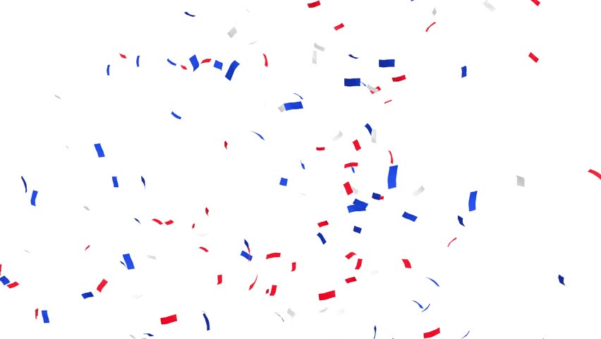 celebration with red white blue confetti jets with separated alpha channel - 3D rendering