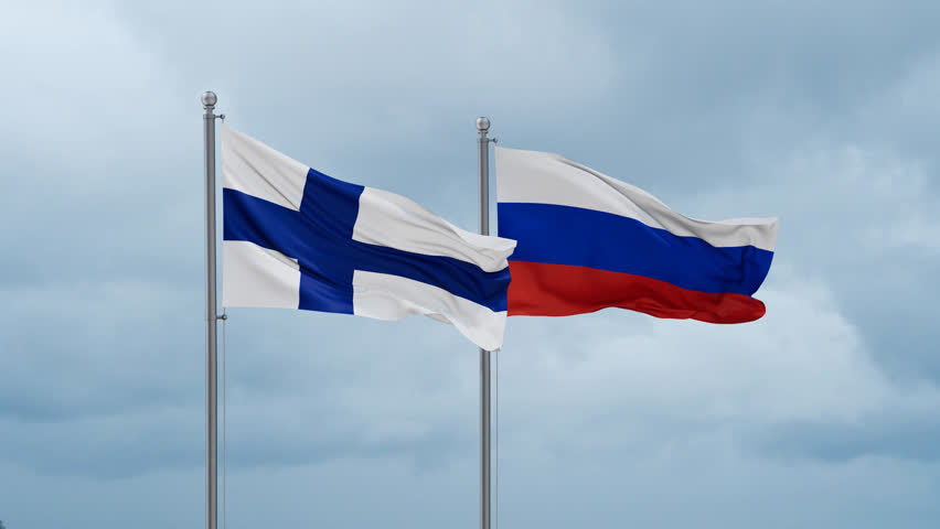 Russian Federation and Finland flag waving together on cloudy sky, endless seamless loop Royalty-Free Stock Footage #3454105241