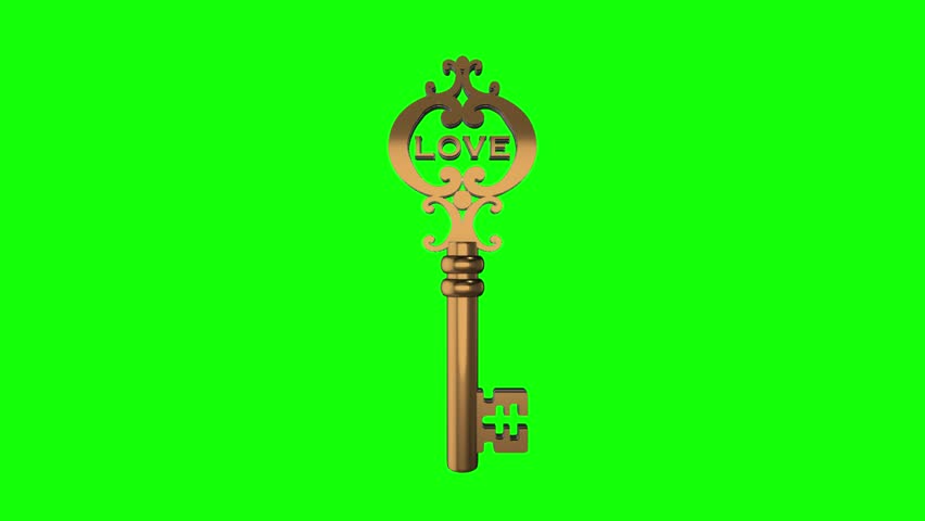 3D gold key. 4K gold key real estate property signs with writing Love on a green screen chroma key. 360-degree rotation. Loop video.  Royalty-Free Stock Footage #3454174519