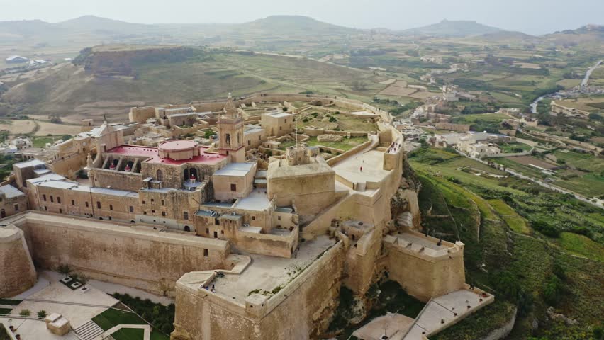 Citadel, Victoria city, Rabat - capital of Gozo island. Maltese island, aerial view