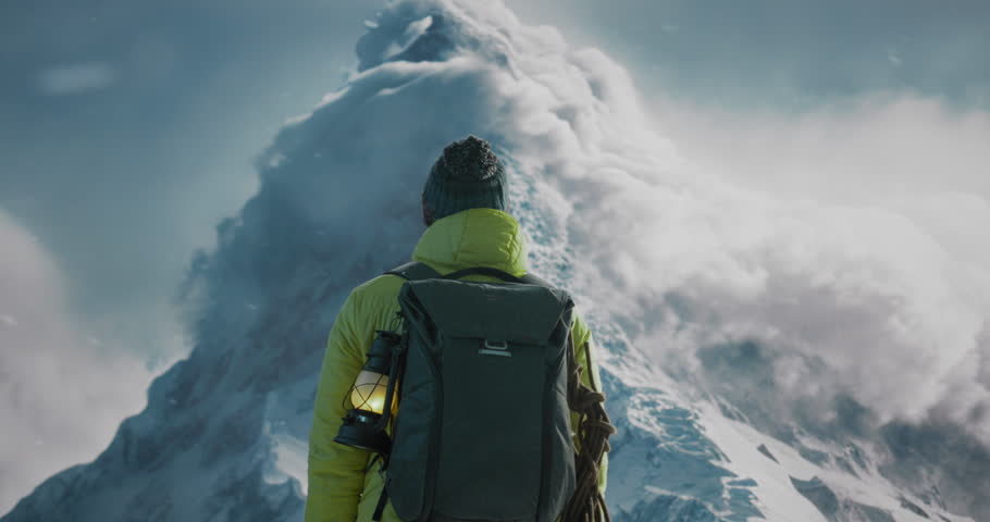 A Man With A Backpack Standing On A Mountain Top Looking At A Large Cloud Snowy Mountain Peak Travel Photography Outdoor Gear