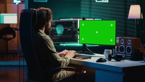 AI becoming sentient, talking with confused developer, asking existential questions, isolated screen PC. Concept of artificial intelligence gaining consciousness, mockup monitor, camera A - Powered by Shutterstock - Get 15% off with code: PIKWIZARD15