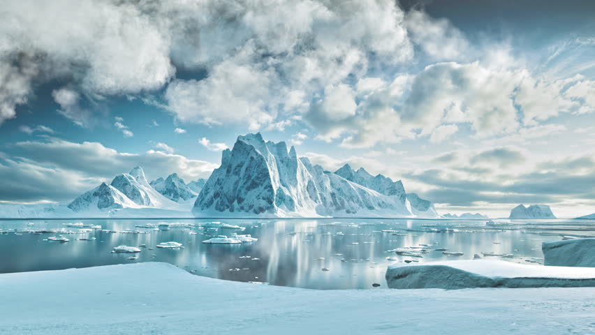 A Large Iceberg Floating In The Middle Of A Lake Surrounded By Snow Arctic Sea In Spring With Ice Floes And Clouds Panoramic Photography Landscapes