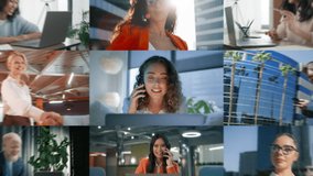 Zoom out portrait young elegant professional business woman in suit using smartphone in modern office. Collage of diverse age, gender business people. Company managers in corporate office, work day 4K - Powered by Shutterstock - Get 15% off with code: PIKWIZARD15