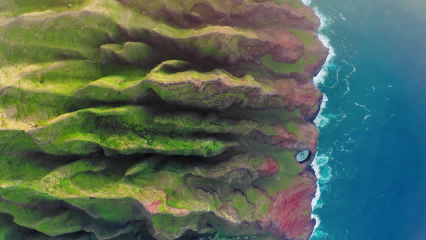 Zoom out collage with dream trip aerials. Na Pali coast on Kauai island. Perfect summer vacation on paradise Hawaii islands. Big Island Volcano National park, Waikiki hotels Oahu, Maui resorts aerial Royalty-Free Stock Footage #3454344777
