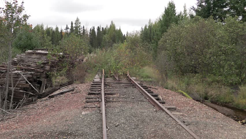 Abandoned Old Train Tracks Railroad Line in Minnesota Forest in Summer